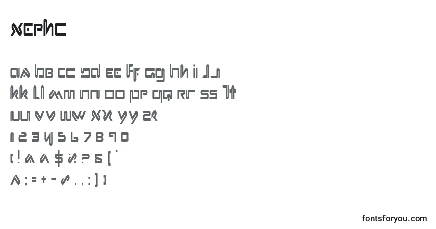 Czcionka Xephc – alfabet, cyfry, specjalne znaki