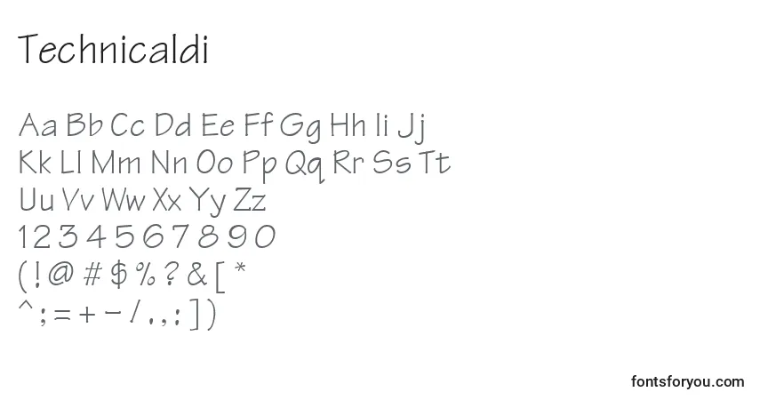 A fonte Technicaldi – alfabeto, números, caracteres especiais