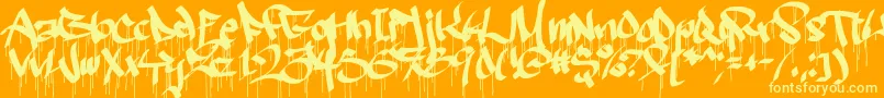 Więcej informacji o czcionce Ruthlessdrippin2 Czcionka Ruthlessdrippin2 – żółte czcionki na pomarańczowym tle