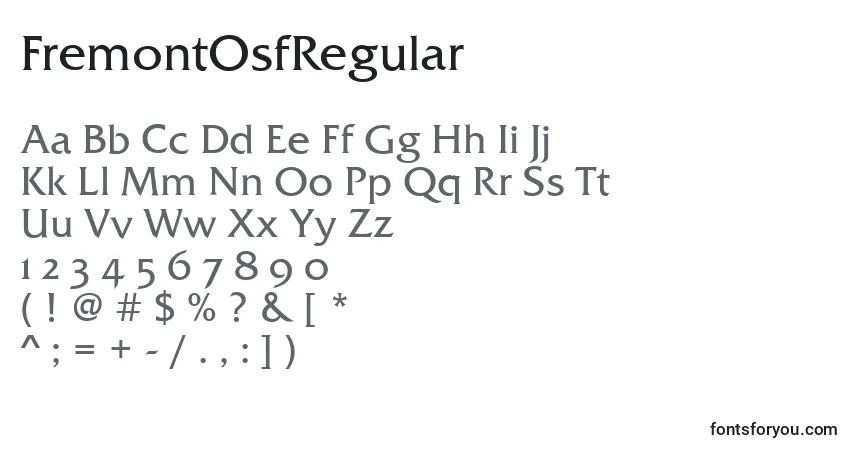 A fonte FremontOsfRegular – alfabeto, números, caracteres especiais