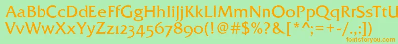 FremontOsfRegular-Schriftart – Orangefarbene Schriften auf grünem Hintergrund