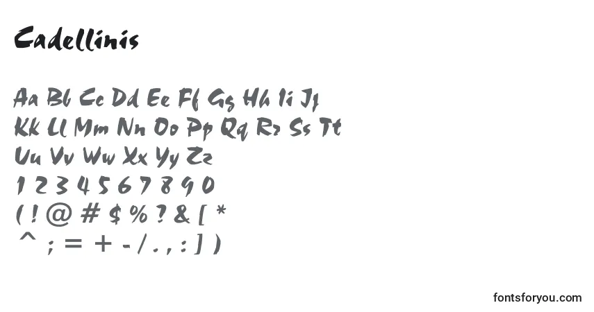 Czcionka Cadellinis – alfabet, cyfry, specjalne znaki