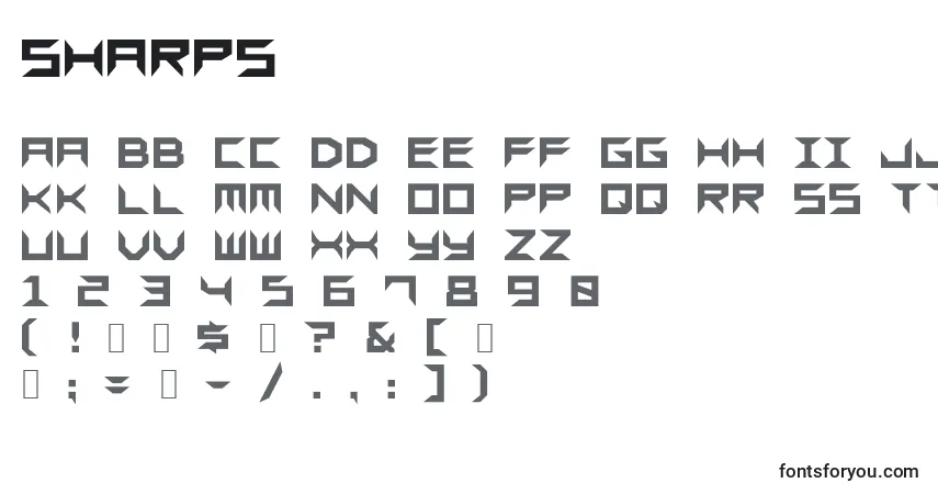 Czcionka Sharps – alfabet, cyfry, specjalne znaki
