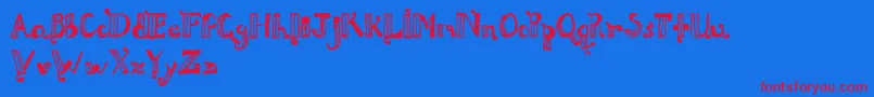 DouxPapРµya-Schriftart – Rote Schriften auf blauem Hintergrund