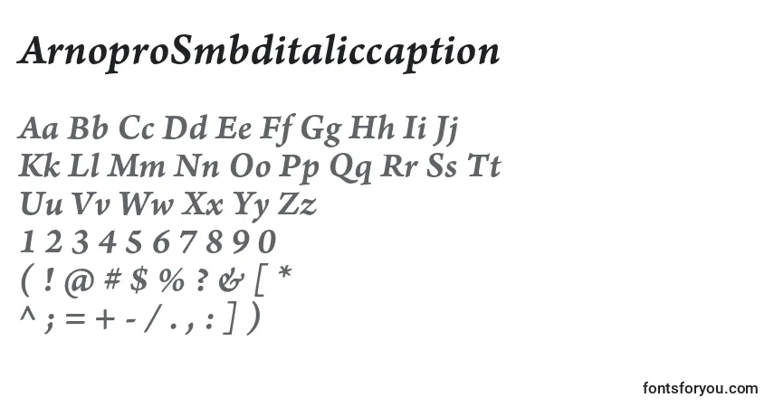 Шрифт ArnoproSmbditaliccaption – алфавит, цифры, специальные символы