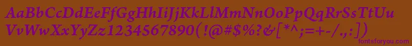 ArnoproSmbditaliccaption Font – Purple Fonts on Brown Background