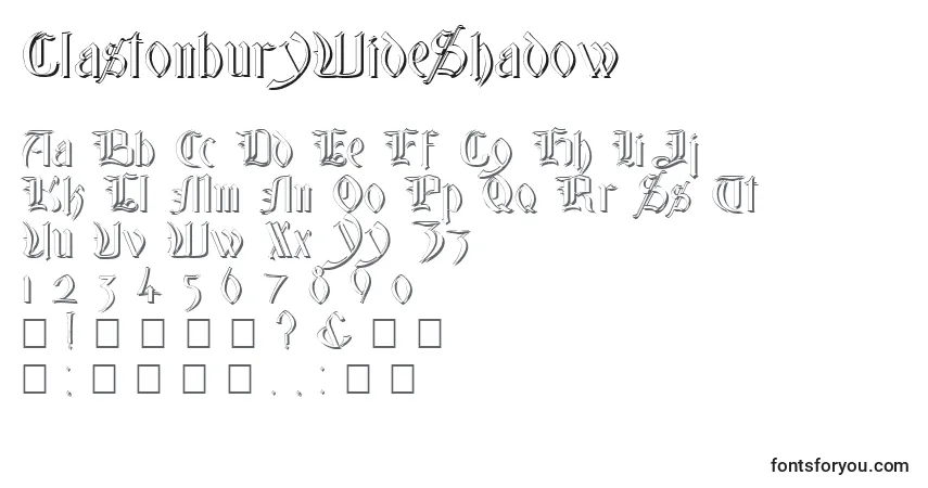 Czcionka GlastonburyWideShadow – alfabet, cyfry, specjalne znaki