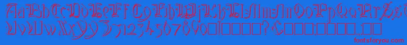 GlastonburyWideShadow-Schriftart – Rote Schriften auf blauem Hintergrund