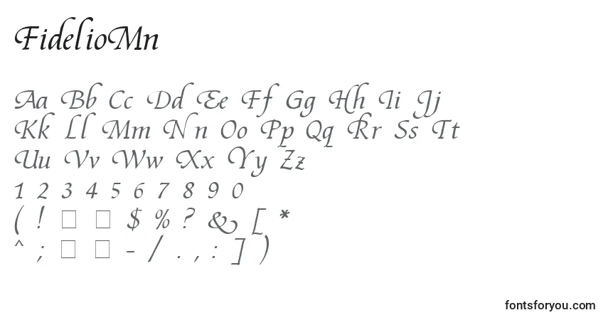 A fonte FidelioMn – alfabeto, números, caracteres especiais