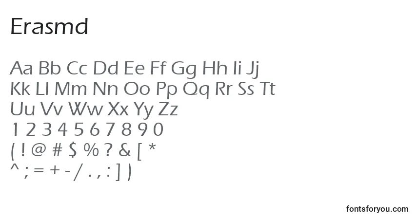 Czcionka Erasmd – alfabet, cyfry, specjalne znaki