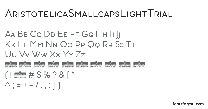 Шрифт AristotelicaSmallcapsLightTrial – алфавит, цифры, специальные символы