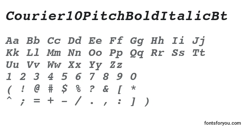 A fonte Courier10PitchBoldItalicBt – alfabeto, números, caracteres especiais