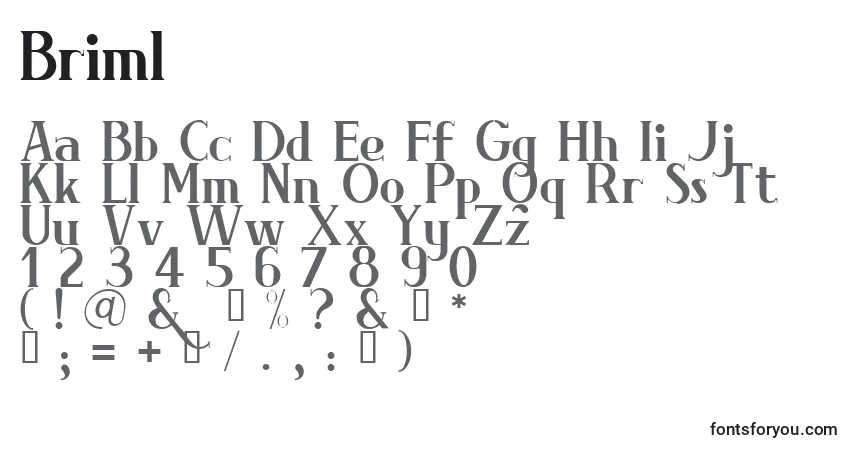 Czcionka Briml – alfabet, cyfry, specjalne znaki