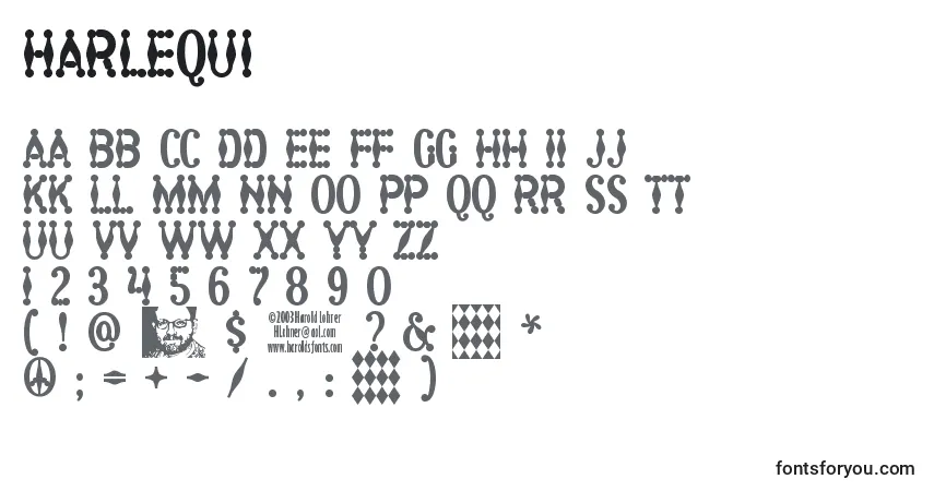 A fonte Harlequi – alfabeto, números, caracteres especiais