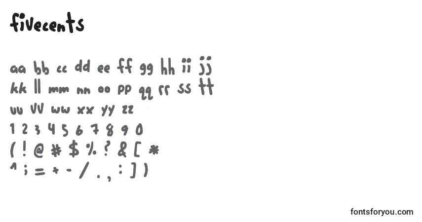 A fonte FiveCents – alfabeto, números, caracteres especiais