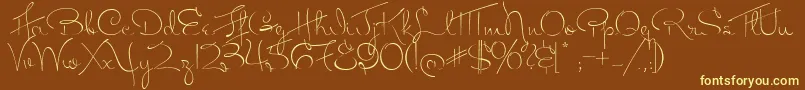 MissFitzpatrick-Schriftart – Gelbe Schriften auf braunem Hintergrund