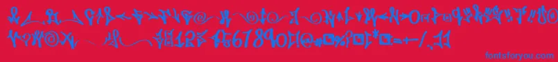 FdWordplay-Schriftart – Blaue Schriften auf rotem Hintergrund