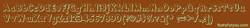 フォントLackawannaweednf – 緑色の文字が茶色の背景にあります。