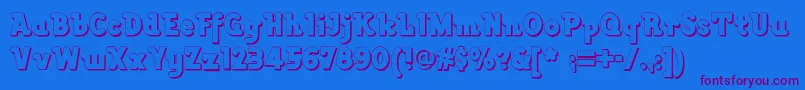 フォントLackawannaweednf – 紫色のフォント、青い背景