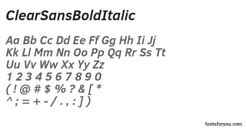 Schriftart ClearSansBoldItalic – Alphabet, Zahlen, spezielle Symbole