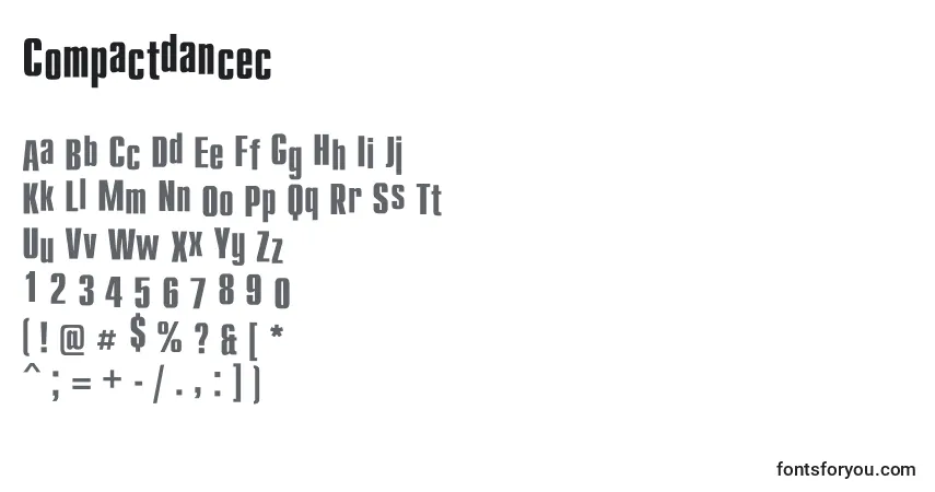 Czcionka Compactdancec – alfabet, cyfry, specjalne znaki