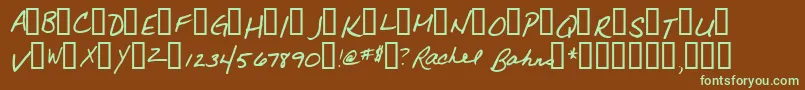 フォントRachel – 緑色の文字が茶色の背景にあります。