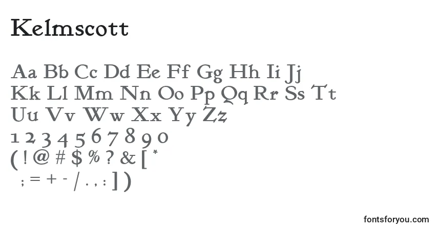 Fuente Kelmscott - alfabeto, números, caracteres especiales