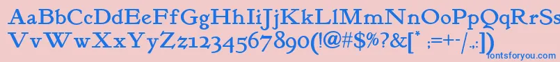 Kelmscott Font – Blue Fonts on Pink Background