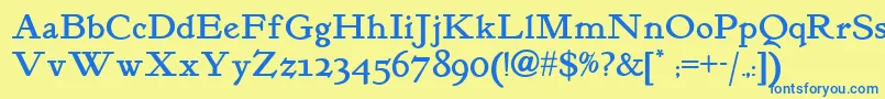 Kelmscott Font – Blue Fonts on Yellow Background