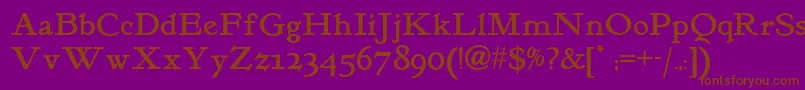 Kelmscott-Schriftart – Braune Schriften auf violettem Hintergrund