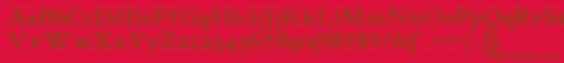 Kelmscott Font – Brown Fonts on Red Background