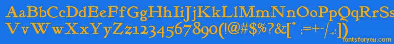 Kelmscott Font – Orange Fonts on Blue Background