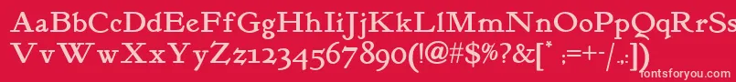 Czcionka Kelmscott – różowe czcionki na czerwonym tle