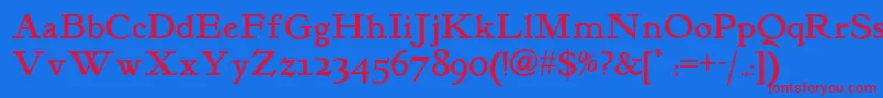 Kelmscott-fontti – punaiset fontit sinisellä taustalla