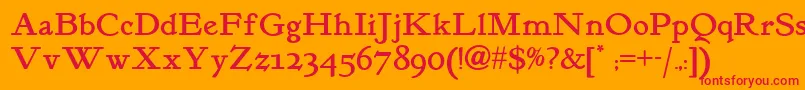 Kelmscott Font – Red Fonts on Orange Background