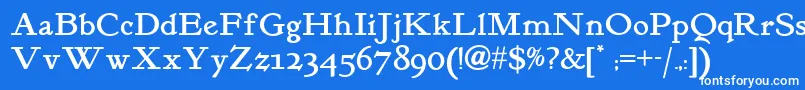 Kelmscott-Schriftart – Weiße Schriften auf blauem Hintergrund