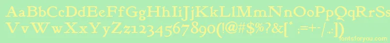Kelmscott-Schriftart – Gelbe Schriften auf grünem Hintergrund