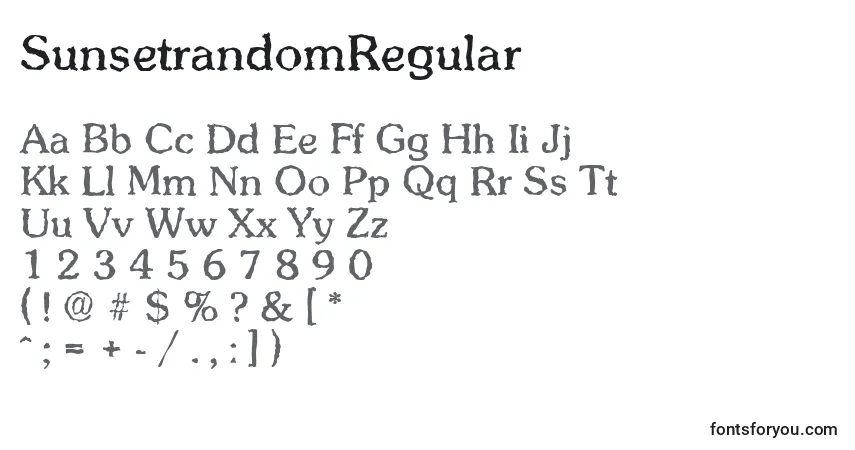 Czcionka SunsetrandomRegular – alfabet, cyfry, specjalne znaki