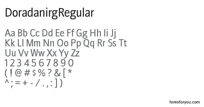 A fonte DoradanirgRegular – alfabeto, números, caracteres especiais