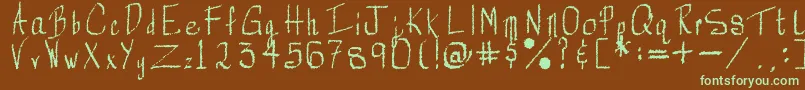 フォントRorsch – 緑色の文字が茶色の背景にあります。