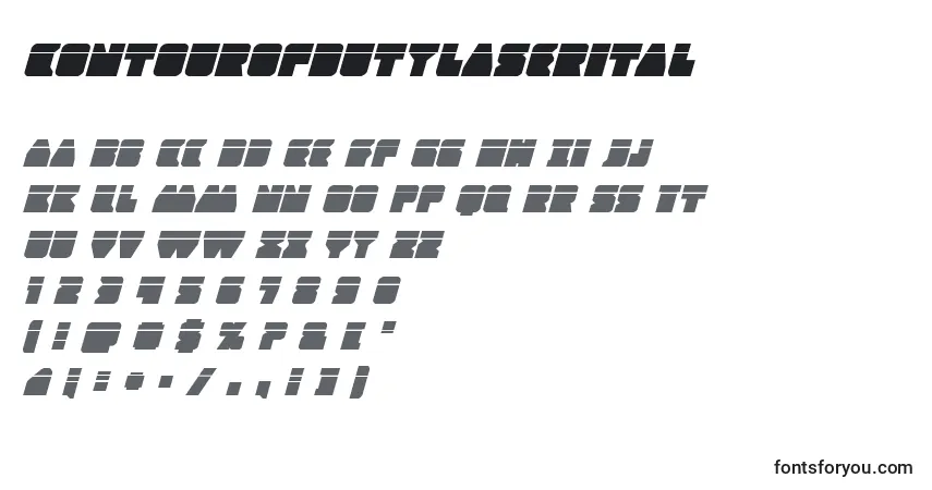 Czcionka Contourofdutylaserital – alfabet, cyfry, specjalne znaki