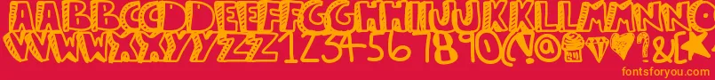 Guestservice-Schriftart – Orangefarbene Schriften auf rotem Hintergrund