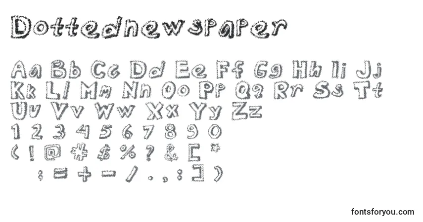 Schriftart Dottednewspaper – Alphabet, Zahlen, spezielle Symbole