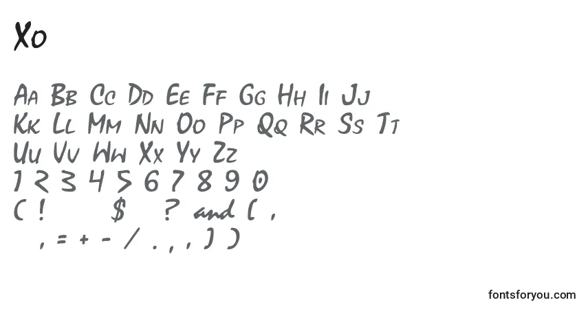 Schriftart Xo – Alphabet, Zahlen, spezielle Symbole