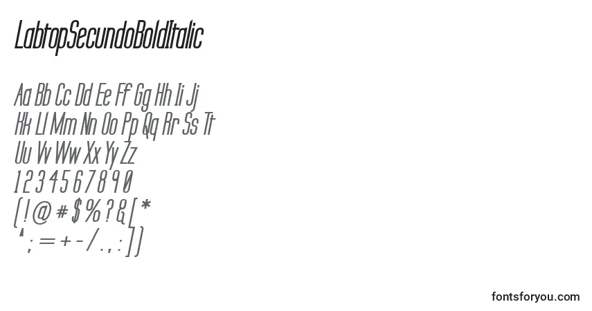 Schriftart LabtopSecundoBoldItalic – Alphabet, Zahlen, spezielle Symbole