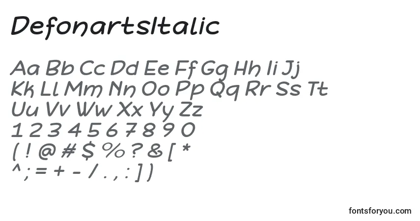 DefonartsItalicフォント–アルファベット、数字、特殊文字