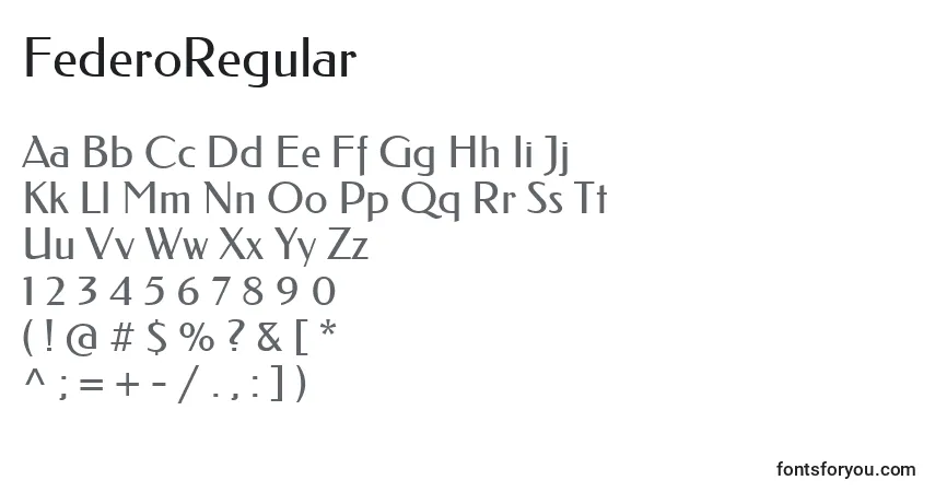 Schriftart FederoRegular – Alphabet, Zahlen, spezielle Symbole