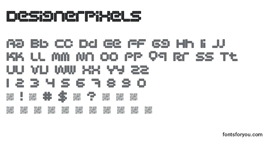 Czcionka Designerpixels – alfabet, cyfry, specjalne znaki