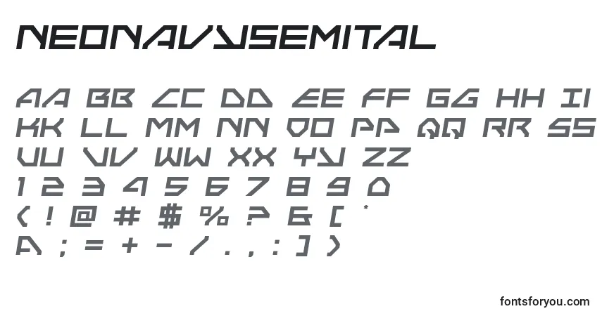 Neonavysemital-fontti – aakkoset, numerot, erikoismerkit