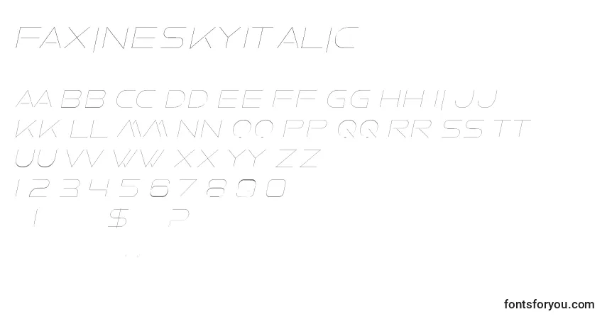 Шрифт FaxineSkyItalic – алфавит, цифры, специальные символы